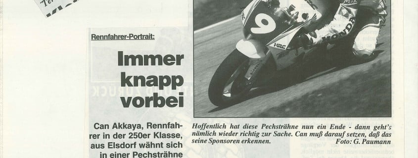 Always close, says the Nurburger magazine article about Superbike-Coach Can Akkaya in 1992